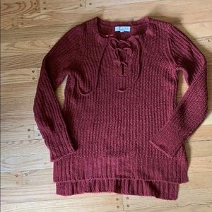 Burnt Orange Lace Up Sweater